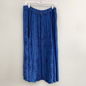 HolyClothing Embroidered Maxi Skirt Pull On Womens L/XL Blue Boho Festival Gypsy